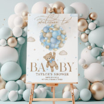 ベアーブルーバルーン赤ちゃんシャワー歓迎サイン