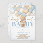 ベアーブルーホットエアバルーンボーイベビーシャワー 招待状 (正面/裏面)