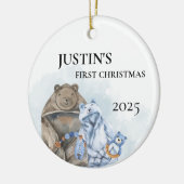 ベアーブルーボーイズウェータカラー初めてのクリスマス セラミックオーナメント (左)