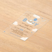 ベアーブルーボーイベビーシャワー アクリル招待状 (レイダウン)