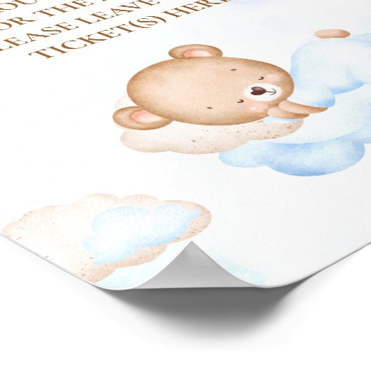 ベアーブルーボーイ赤ちゃんシャワーおむつラッフルサイン ポスター (角)