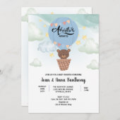 ベアーベイビーシャワーを待つ水色アドベンチャー 招待状 (正面/裏面)