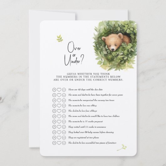 ベアーベイビーシャワーゲームのオーバーまたはダウン？ 招待状 (正面)