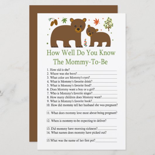 ベアーベイビーシャワーゲームをどれだけ知っているか (正面/裏面)