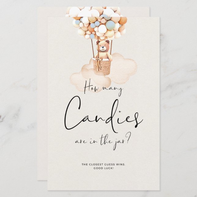 ベアーベイビーシャワーゲーム – キャンディーの数は？ (正面/裏面)