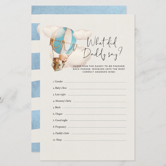 ベアーベイビーシャワーゲーム – パパは何と言った (正面/裏面)