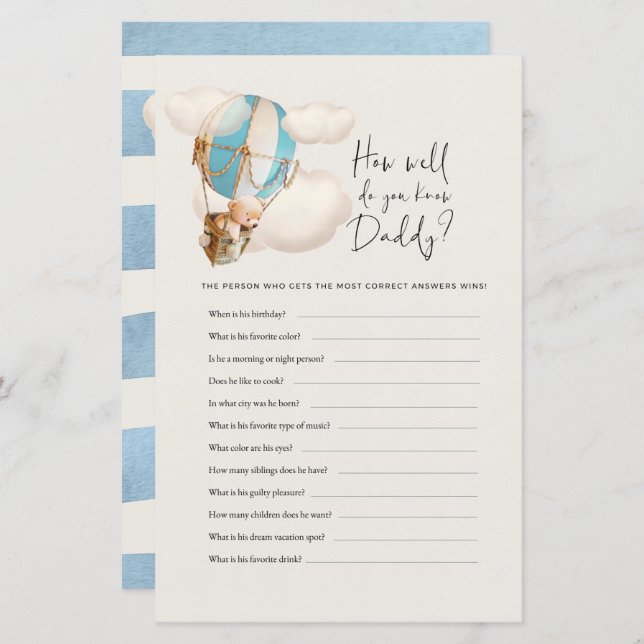 ベアーベイビーシャワーゲーム – パパを知ってるか (正面/裏面)