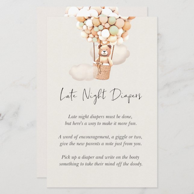 ベアーベイビーシャワーゲーム – 深夜おむつ (正面/裏面)