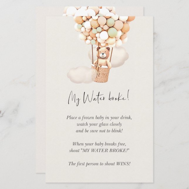 ベアーベイビーシャワーゲーム – 私の水が壊れた！ (正面/裏面)