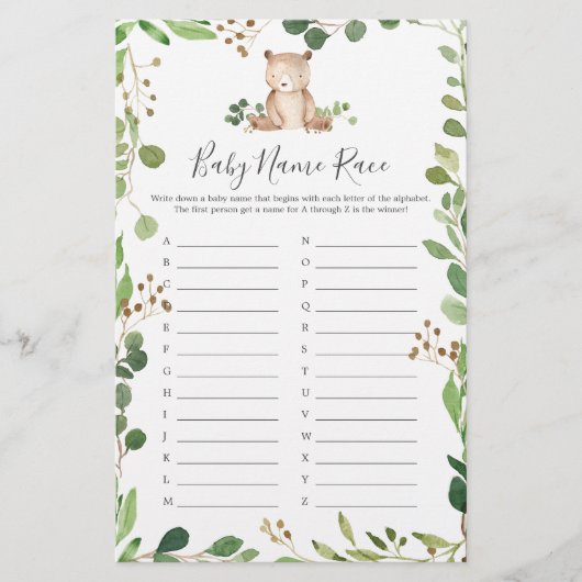 ベアーベイビーシャワー名レースゲーム (正面)