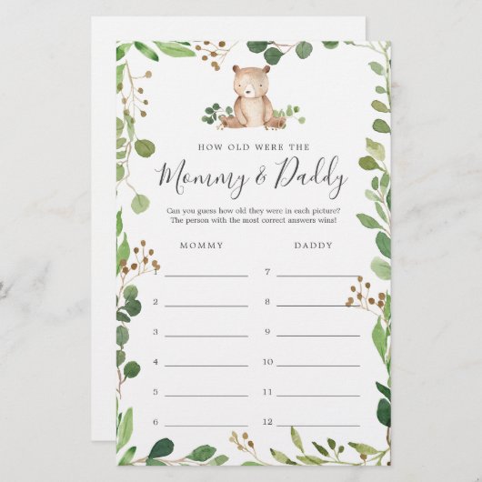 ベアーベイビーシャワー彼らはゲームカードの年齢 (正面/裏面)