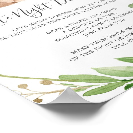 ベアーベイビーシャワー深夜おむつサイン ポスター (角)