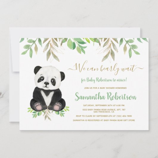 ベアーベイビーシャワー緑の水の色のカスタム写真 招待状 (正面)