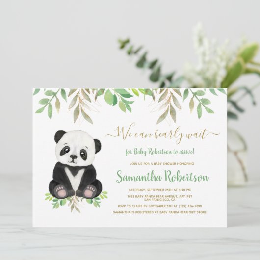 ベアーベイビーシャワー緑の水の色のカスタム写真 招待状 (スタンド正面)