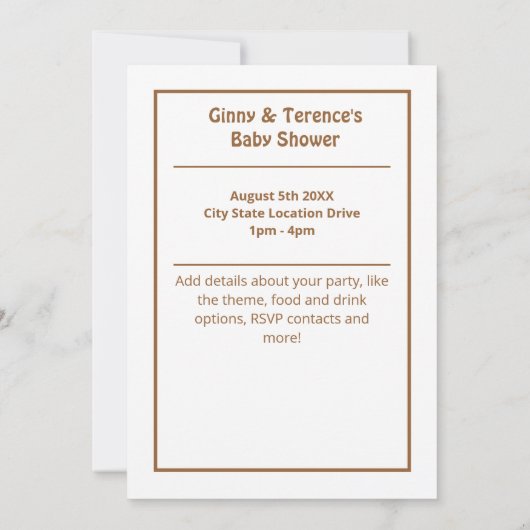 ベアーベイビーシャワー – かわいい上品な妊娠シャワー 招待状 (裏面)
