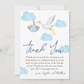 ベアーベイビーシャワー、男の赤ちゃん、コウノトリの配達 サンキューカード (正面)