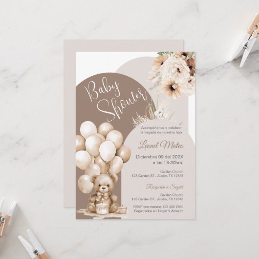 ベアーベスペインのビーシャワー少年の招待 招待状 (正面/裏面インサイチュ)