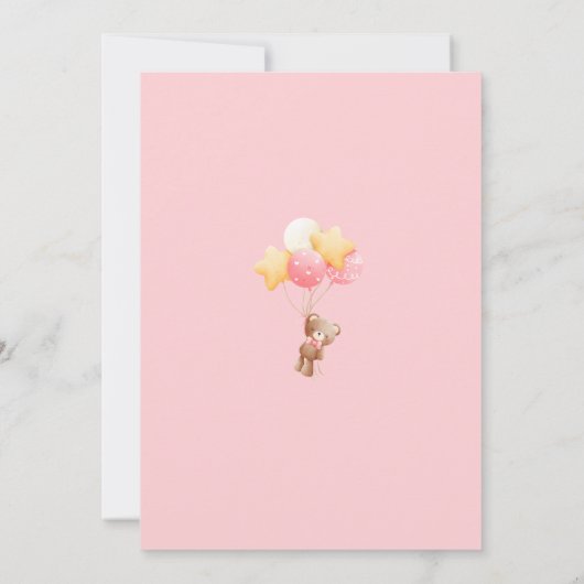 ベアーベビーガールシャワー招待状ホットエアバルーン 招待状 (裏面)