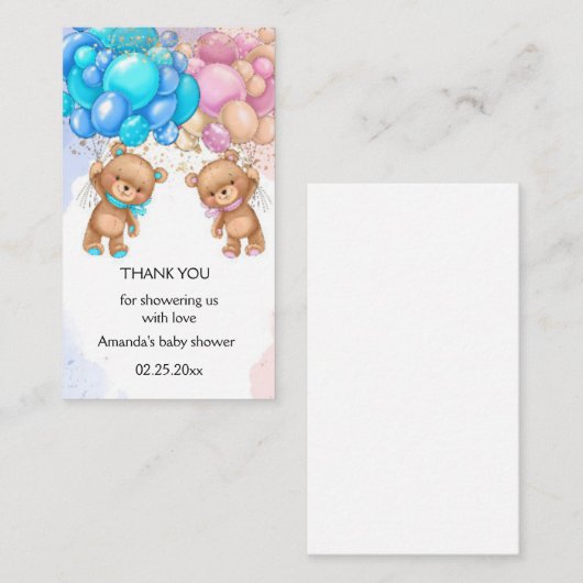 ベアーベビーシャワーありがとうギフトラベル エンクロージャーカード (正面/裏面)