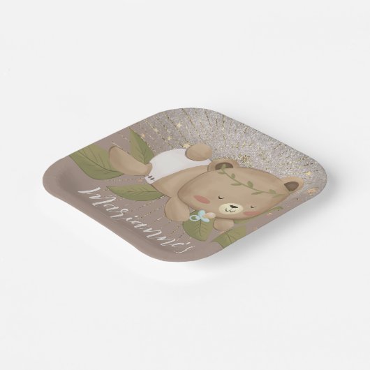 ベアーベビーシャワーグリッターボヘミアンスターズ金ゴールド ペーパープレート (傾斜あり)