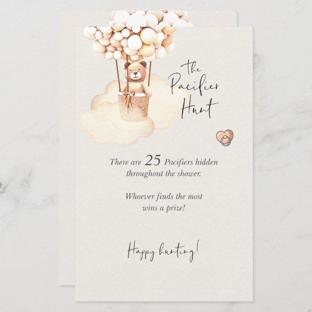 ベアーベビーシャワーゲームおしゃぶり狩り編集可能 (正面/裏面)