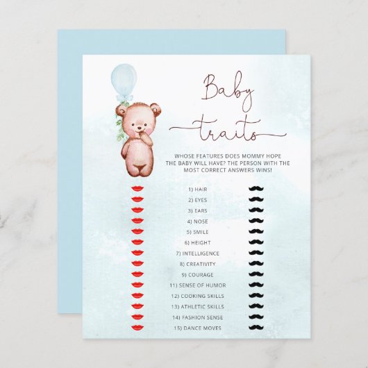 ベアーベビーシャワーゲームベビー特性 (正面/裏面)