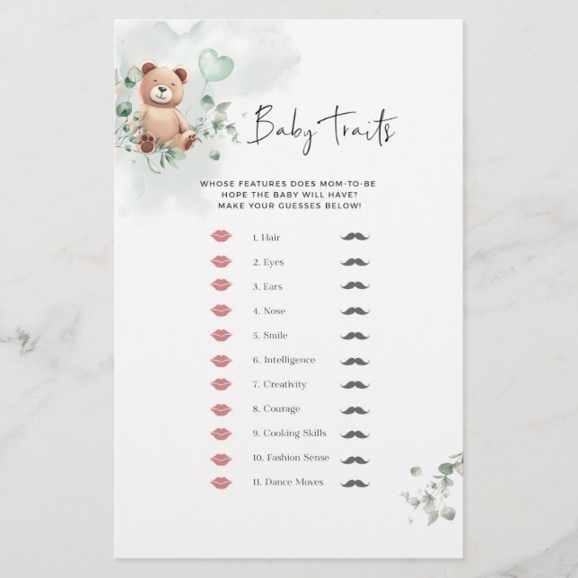 ベアーベビーシャワーゲーム – ベビー特性 (正面)