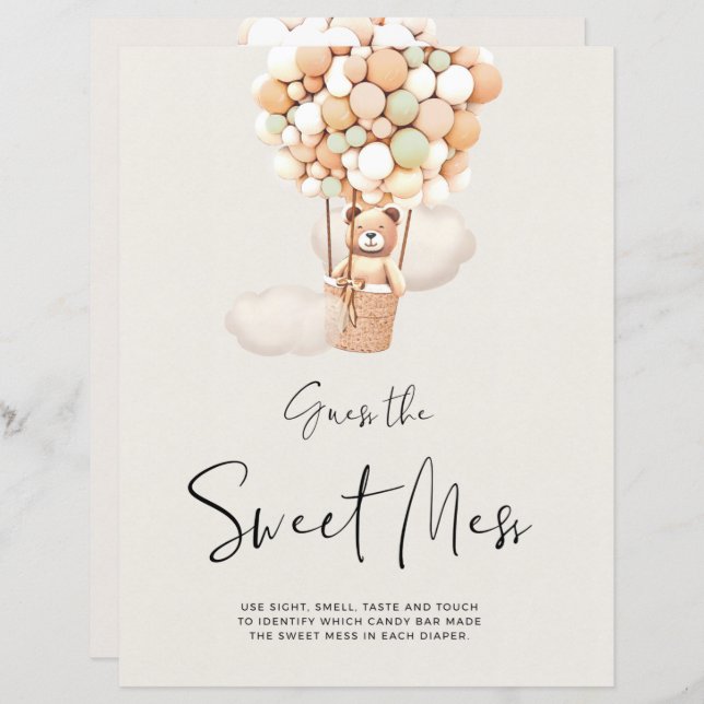 ベアーベビーシャワーゲーム – 甘い混乱を推測 (正面/裏面)