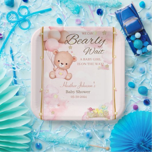 ベアーベビーシャワー少女 ペーパープレート (パーティー)