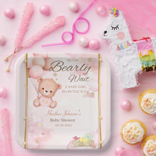 ベアーベビーシャワー少女 ペーパープレート (パーティー)
