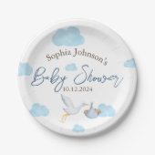 ベアーベビーシャワー、コウノトリの配達、男の赤ちゃん ペーパープレート (正面)