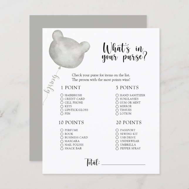 ベアーホイットハンドバッグのベビーシャワーゲーム (正面/裏面)