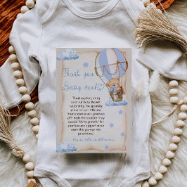 ベアーホットエアバルーン赤ちゃんシャワーブルーベージュ サンキューカード