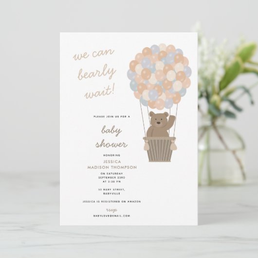 ベアーホットエアバルーン赤男女兼用ちゃんシャワー 招待状 (スタンド正面)