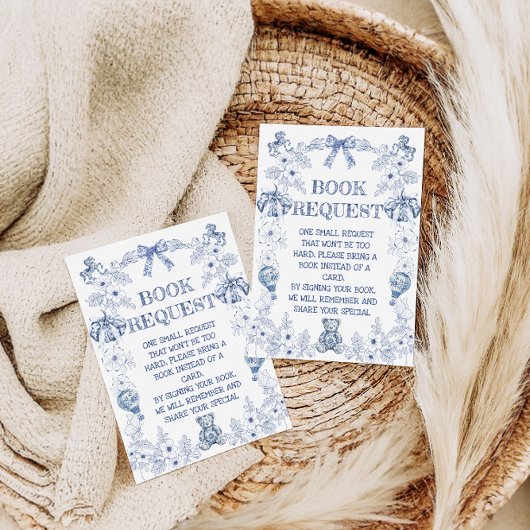 ベアーボウブルーフローラベビーシャワーブックベビー エンクロージャーカード