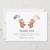 ベアーボーイガールツインズ – 1st誕生日サンキューカード 招待状 (正面)