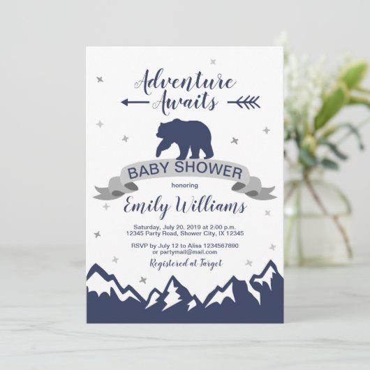 ベアーマウンテンズボーイベビーシャワー招待状 招待状 (スタンド正面)