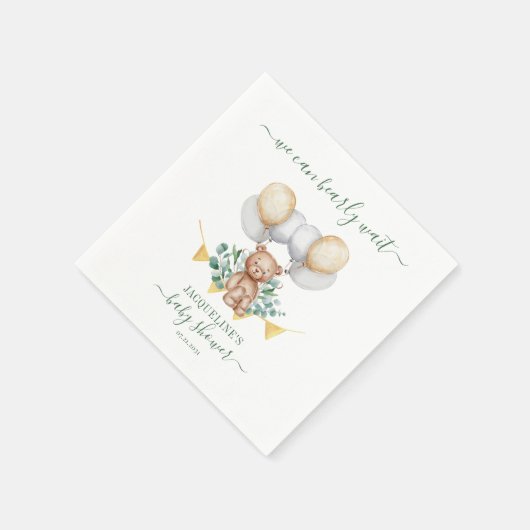 ベアーユーカリプタスボタニカルベイビーシャワー紙 スタンダードカクテルナプキン (角)