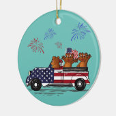 ベアーライディングトラックアメリカ国旗の花火おもしろい セラミックオーナメント (左)