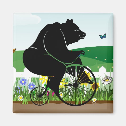 ベアーライディングヴィンテージ自転車 マグネット (正面)