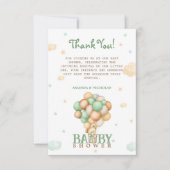 ベアーライトグリーンバルーン赤ちゃんシャワーありがとう サンキューカード (正面)