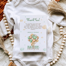 ベアーライトグリーンバルーン赤ちゃんシャワーありがとう サンキューカード