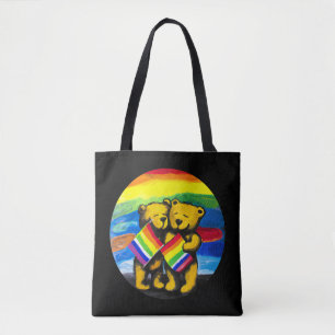 ベアーラブカップルLGBTレインボー国旗 トートバッグ