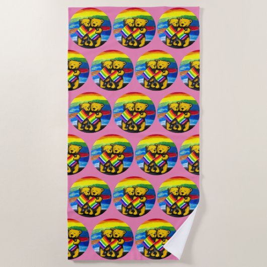 ベアーラブカップルLGBTレインボー国旗 ビーチタオル (正面)