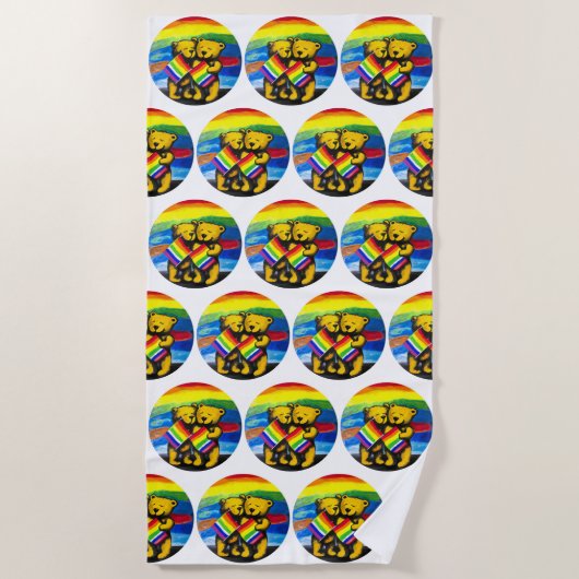 ベアーラブカップルLGBTレインボー国旗 ビーチタオル (正面)