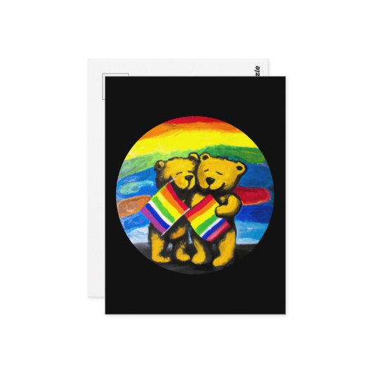 ベアーラブカップルLGBTレインボー国旗 ポストカード (正面/裏面インサイチュ)