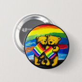 ベアーラブカップルLGBTレインボー国旗 缶バッジ (正面&裏面)