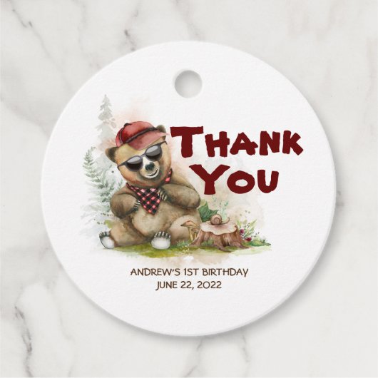 ベアーランバージャックかわいい誕生日ありがとう フェイバータグ (正面)