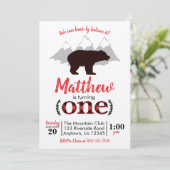 ベアーランバージャックボーイファースト誕生日 招待状 (スタンド正面)