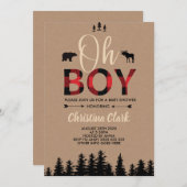 ベアーランバージャックレッドフランネルボーイベビーシャワー 招待状 (正面/裏面)